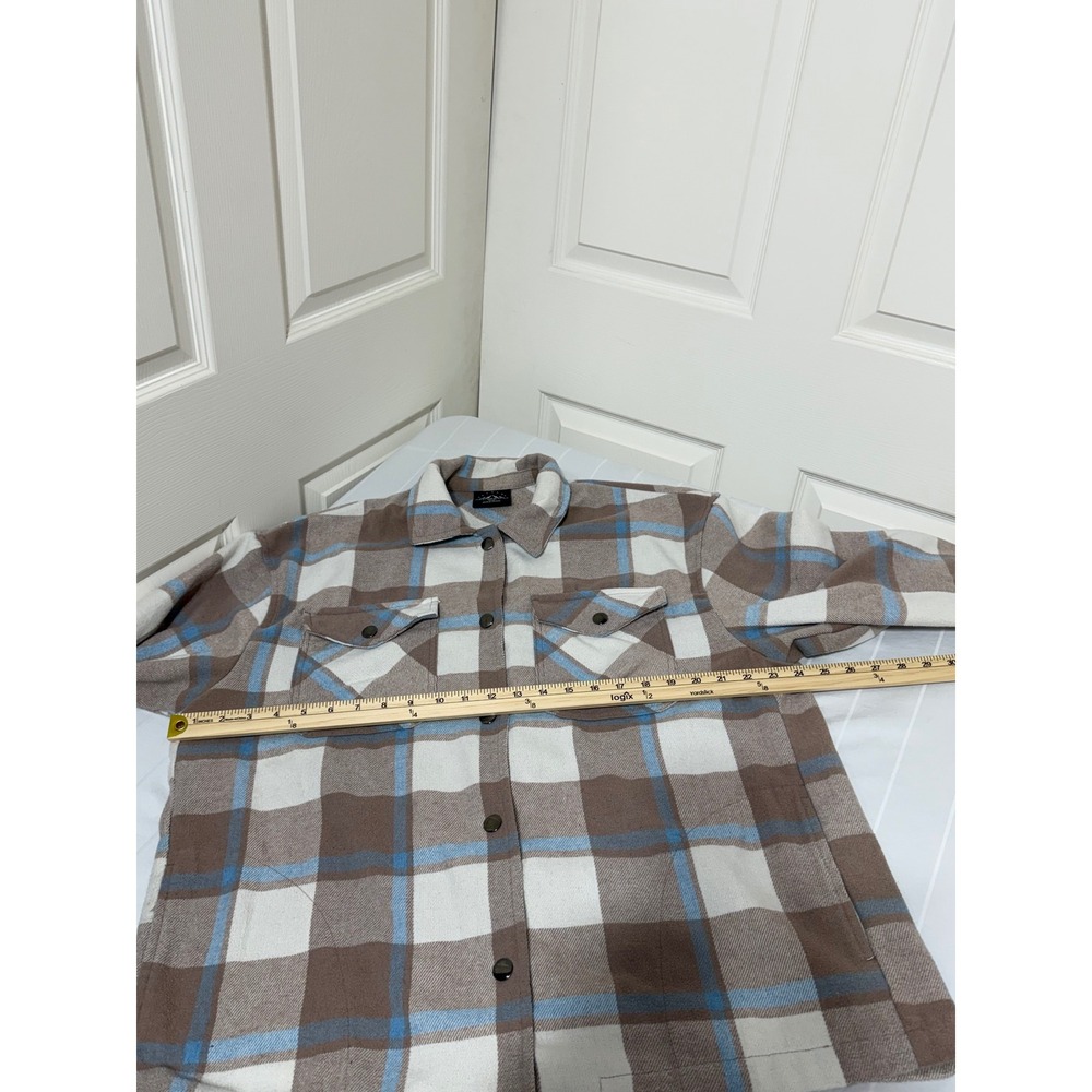 HFX Mens Plaid Shirt Jacket Brown Blue Check Wool Blend Shacket Medium 1534711